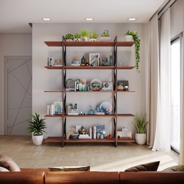 Estante De Madeira E Metalon Para Sala De Estar Expanse - Ste