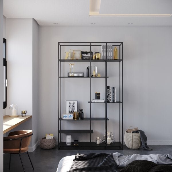 Estante De Madeira E Metalon Para Sala De Estar Oasis - Preto