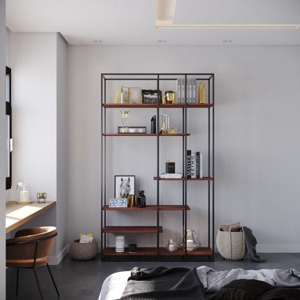 Estante De Madeira E Metalon Para Sala De Estar Oasis - Steel