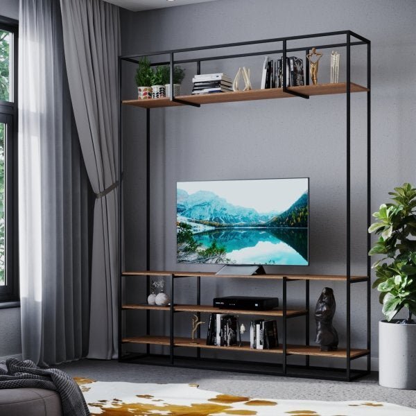 Estante De Madeira E Metalon Para Sala De Estar Silver - Cuma