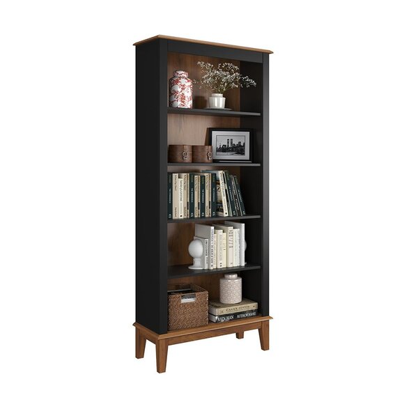 Estante De Madeira Maciça 4 Prateleiras Preto - Fundo Amêndoa