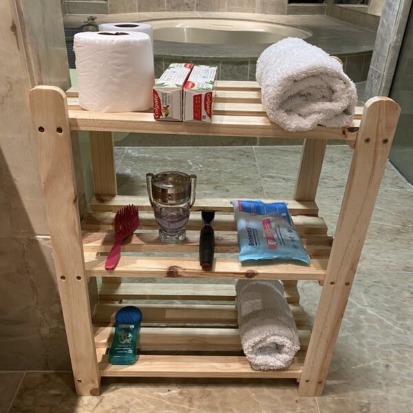 Estante De Madeira Pinus De Chão Com 03 Prateleiras Multiuso