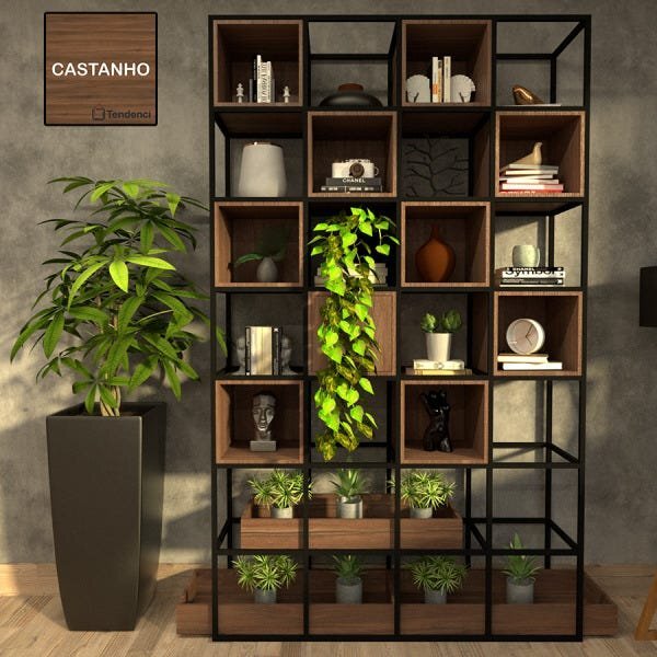 Estante De Metalon E Madeira Estante Rustic - Castanho - 200x40x200cm ...