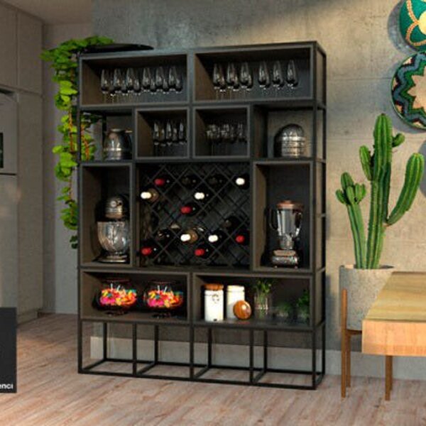 Estante De Metalon E Madeira Para Área Gourmet Rebusc - Preto