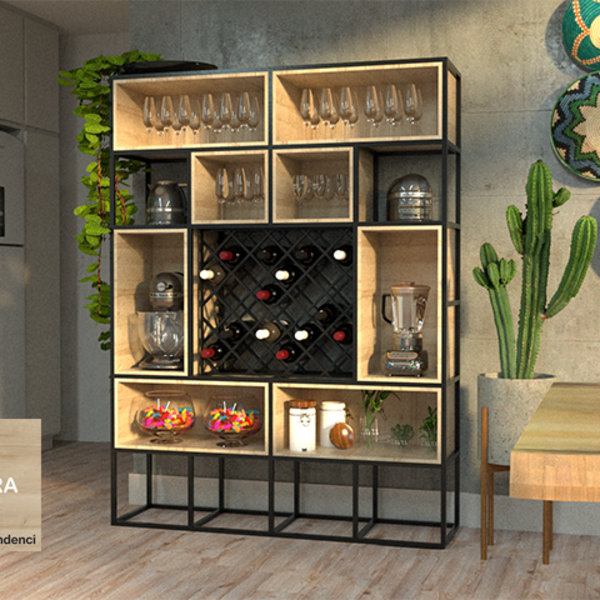 Estante De Metalon E Madeira Para Área Gourmet Rebusc - Rivie