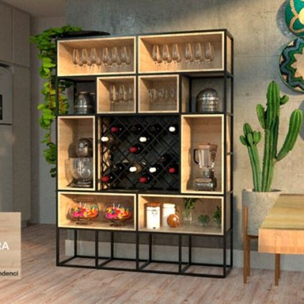 Estante De Metalon E Madeira Para Área Gourmet Rebusc - Rivie