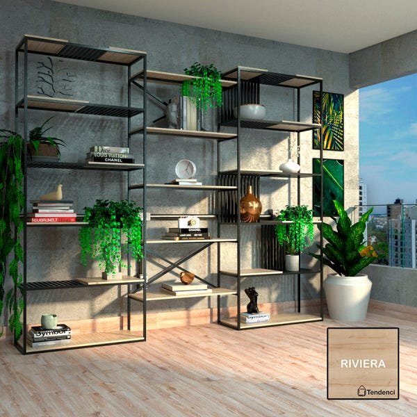 Estante De Metalon E Madeira Para Sala De Estar Ambience - Creme - 3 ...
