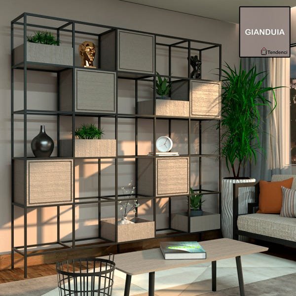 Estante De Metalon E Madeira Para Sala De Estar Concret - Gia