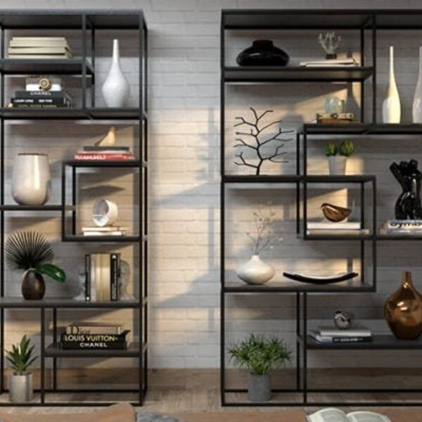 Estante De Metalon E Madeira Para Sala De Estar Duo Metalic -