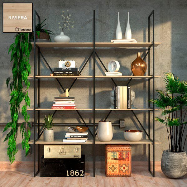 Estante De Metalon E Madeira Para Sala De Estar Estante Class