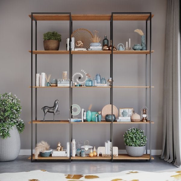 Estante De Metalon E Madeira Para Sala De Estar Evidence - Cu