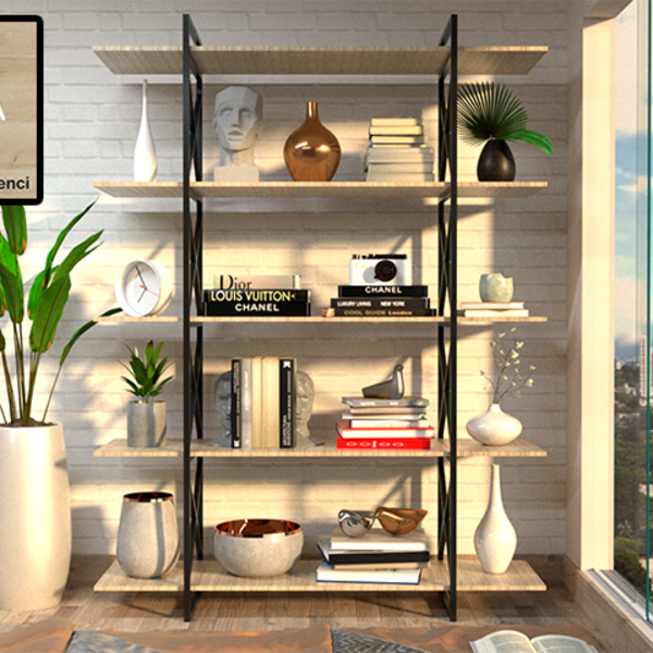 Estante De Metalon E Madeira Para Sala De Estar Expanse - Cre