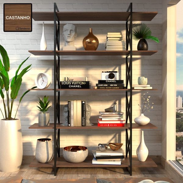 Estante De Metalon E Madeira Para Sala De Estar Expanse - Mar