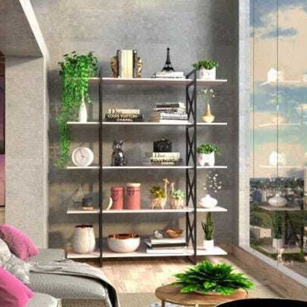 Estante De Metalon E Madeira Para Sala De Estar Expanse Rosa