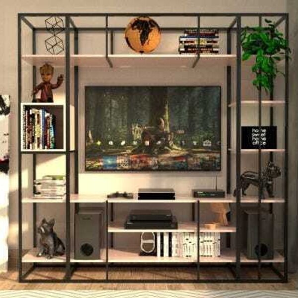 Estante De Metalon E Madeira Para Sala De Estar Gold Rosa Mil