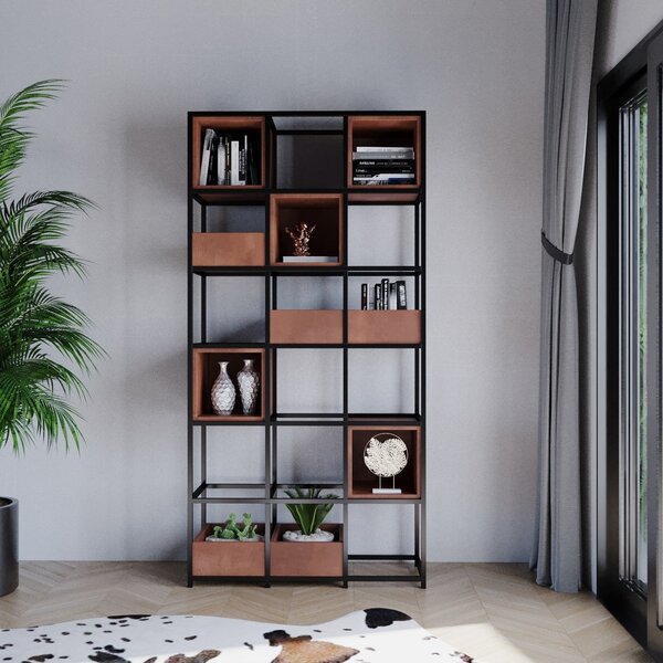 Estante De Metalon E Madeira Para Sala De Estar Industry - St