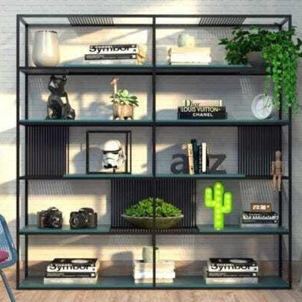 Estante De Metalon E Madeira Para Sala De Estar Magnific Azul