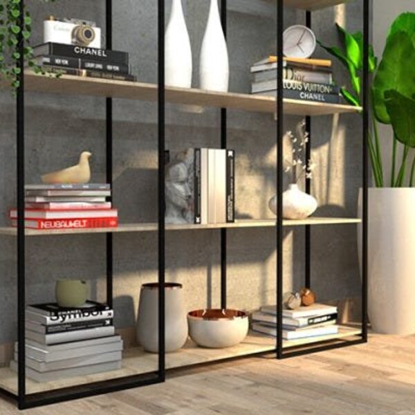 Estante De Metalon E Madeira Para Sala De Estar Platinum - Cr