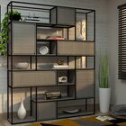 Estante De Metalon E Madeira Para Sala De Estar Viveza - Cinz