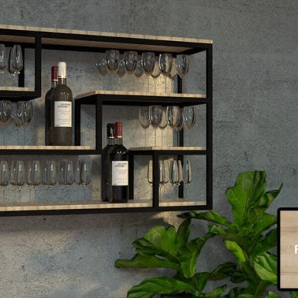 Estante De Metalon E Madeira Para Taças Cristaleira Factory -
