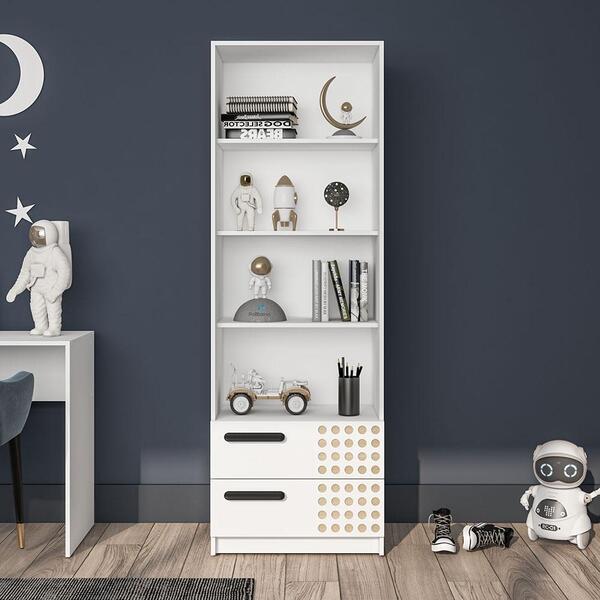 Estante Domi 4 Nichos 2 Gavetas 3d Mdp Politorno Branco/branco