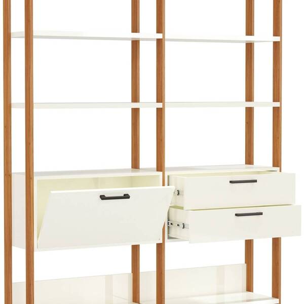 Estante Elegante 2 Torres Off White Brilho Com Freijo Fosco -