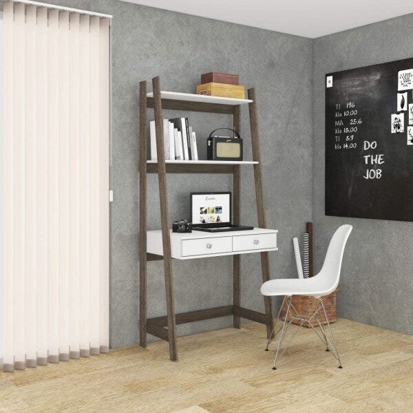 Estante Escrivaninha 2 Gavetas Rt3120  Branca/rústico