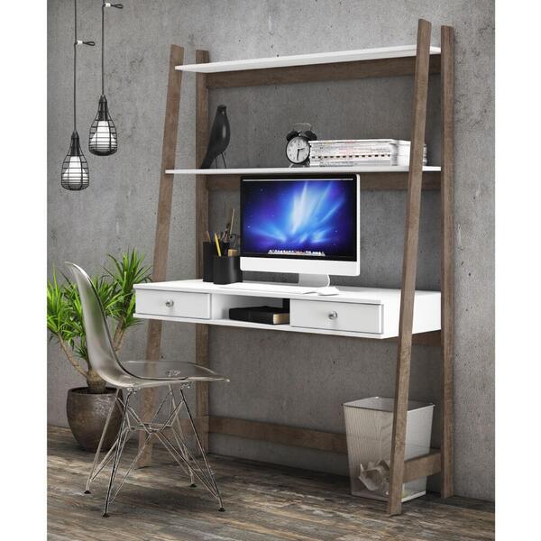 Estante Escrivaninha Com 2 Gavetas E 1 Nicho - Rústico/branc