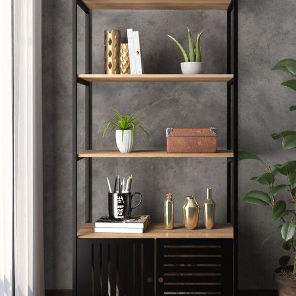 Estante Estilo Industrial Metal Madeira Organizador Armário M