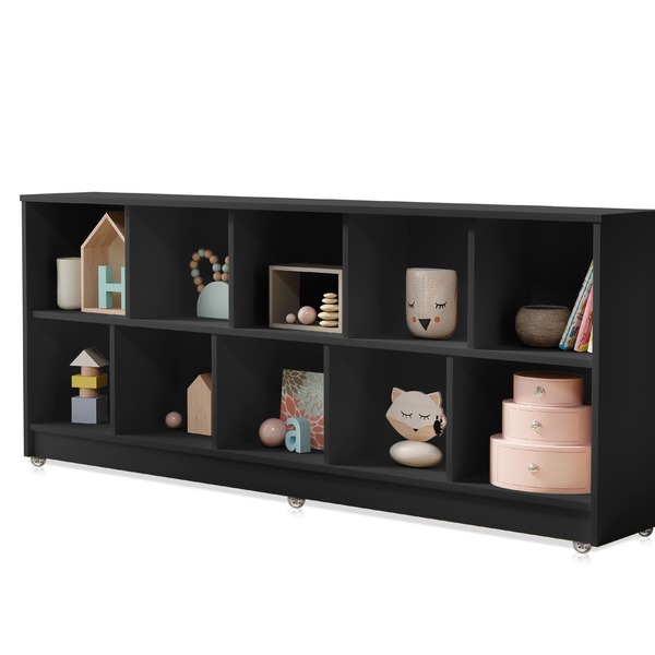 Estante Expositora Horizontal C/10 Nichos Preto E Rodízios