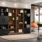 Estante Funcional E Livreiros Com Portas Amadeirado E Preto