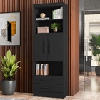 Estante Funcional E Livreiros Com Portas Amadeirado E Preto