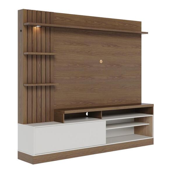 Estante Home Maceio 2,00m Para Tv De 65" Com Led Amendoa/off