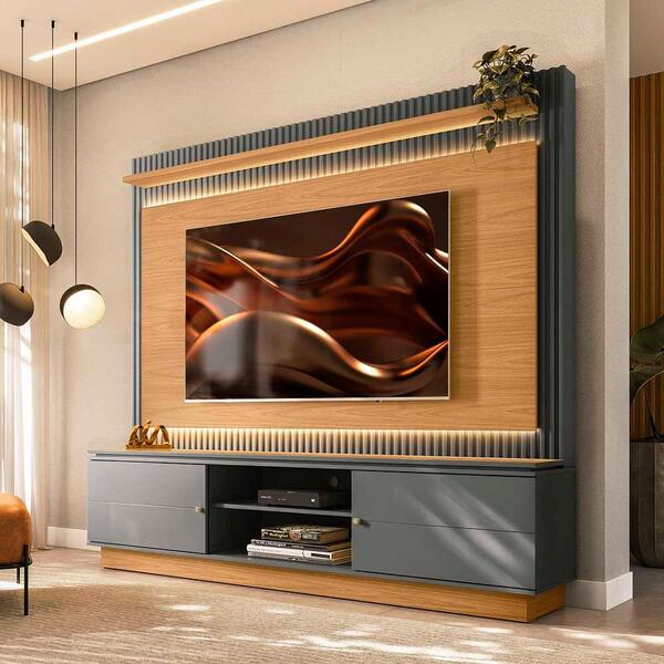 Estante Home Para Tv 75 Polegadas Guararapes Nature Chumbo Li