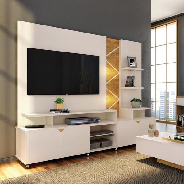 Estante Home Para Tv Até 55" 4 Portas Off White E Amêndoa