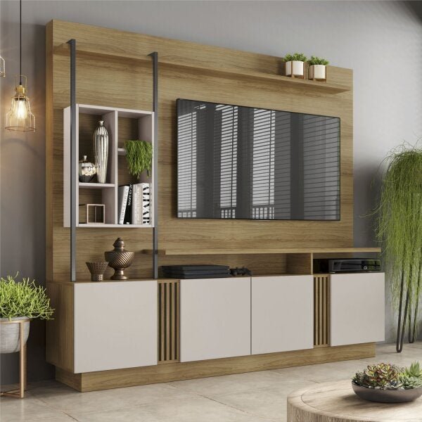 Estante Home Para Tv Até 65 Polegadas Industrial Ripado 4 Por