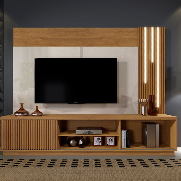 Estante Home Para Tv Até 75" Com 01 Porta Led Cascata E Detal