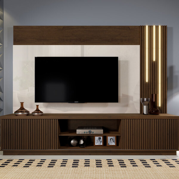 Estante Home Para Tv Até 75" Com 02 Portas Led Cascata E Deta