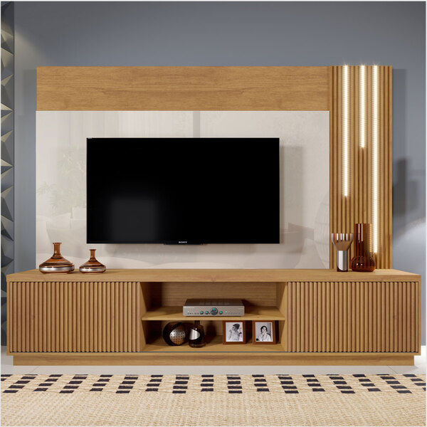 Estante Home Para Tv Até 75" Com 02 Portas Led Cascata E Deta