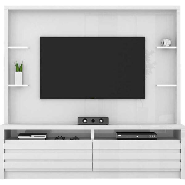 Estante Home Theater Com 02 Gavetas Vicentinni Branco Laca -