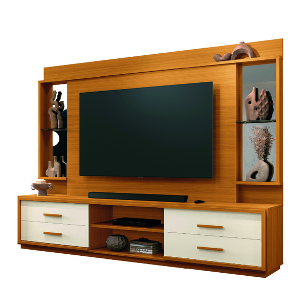 Estante Home Theater Com Espelho E Vidro Para Tv Até 75 Poleg