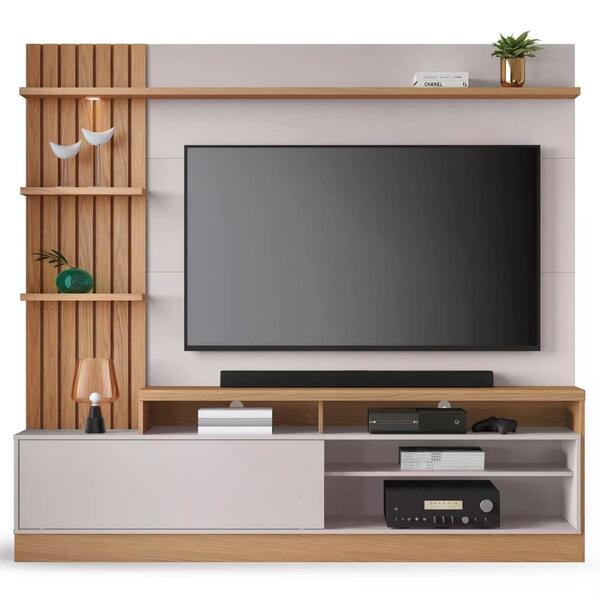 Estante Home Theater Para Tv Até 65 Pol. Maceió Freijó/off Wh