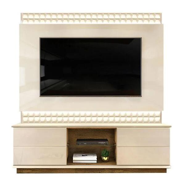Estante Home Theater Pollu Creme Tronco Ripado