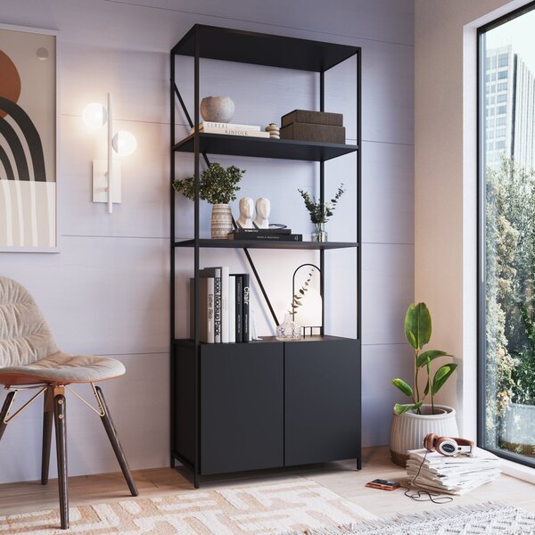 Estante Industrial 2 Portas 180cmx74cm Steel Wood Preto