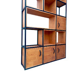 Estante Industrial Com Nichos - Ferro Em Preto E Madeira Maci