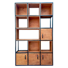 Estante Industrial Com Nichos - Ferro Em Preto E Madeira Maci