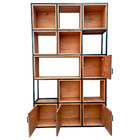 Estante Industrial Com Nichos - Ferro Em Preto E Madeira Maci