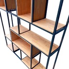 Estante Industrial De Ferro E Madeira Com Nichos E Prateleira