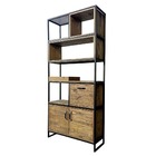 Estante Industrial De Ferro Em Preto E Madeira Maciça Na Cor