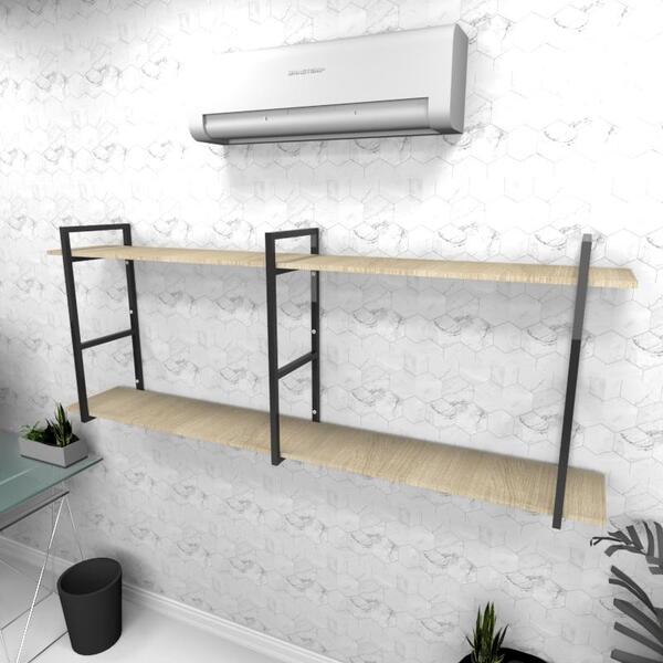 Estante Industrial Escritório Aço Preto 180x30x68cm Amad. Cla